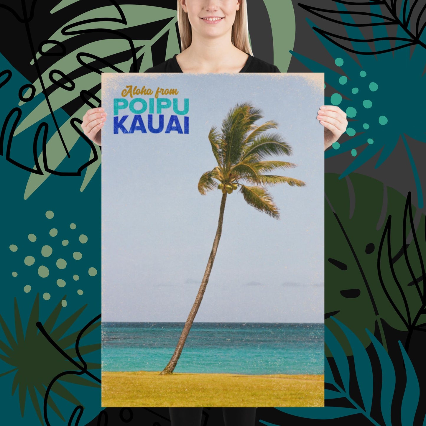 Vintage-style poster art from Hokup'a Photography. Poipu, Kauai