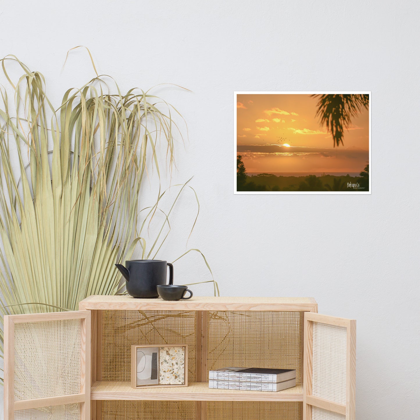 Sunset, Kapa'a; parakeets headed off to roost for the evening, poster